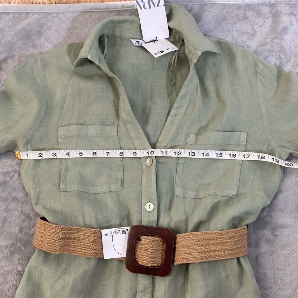 BELTED LINEN SHIRTDRESS with Slit for Casual Wear Size S - Picture 14 of 16